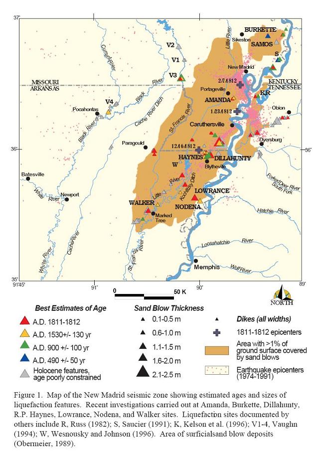 sand blows sand boils map New Madrid area