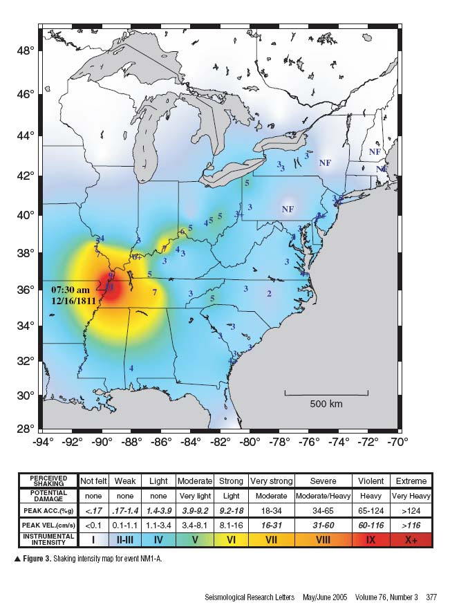 Felt Map earthquake New Madrid Dec 16 1811 8 a.m.