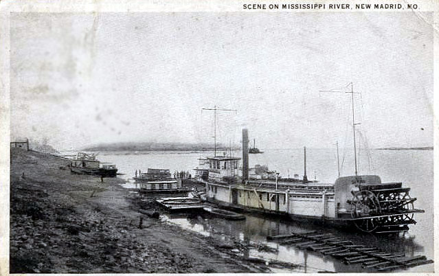 Steamer Saturn at New Madrid 1930 postcard JA Hummel Drug co