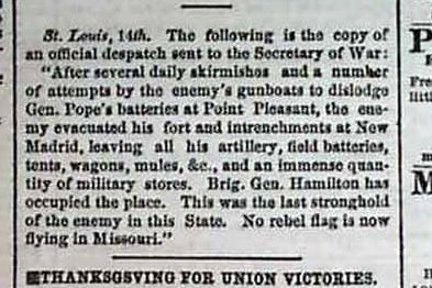 civil war battle Point Pleasant New Madrid Mo